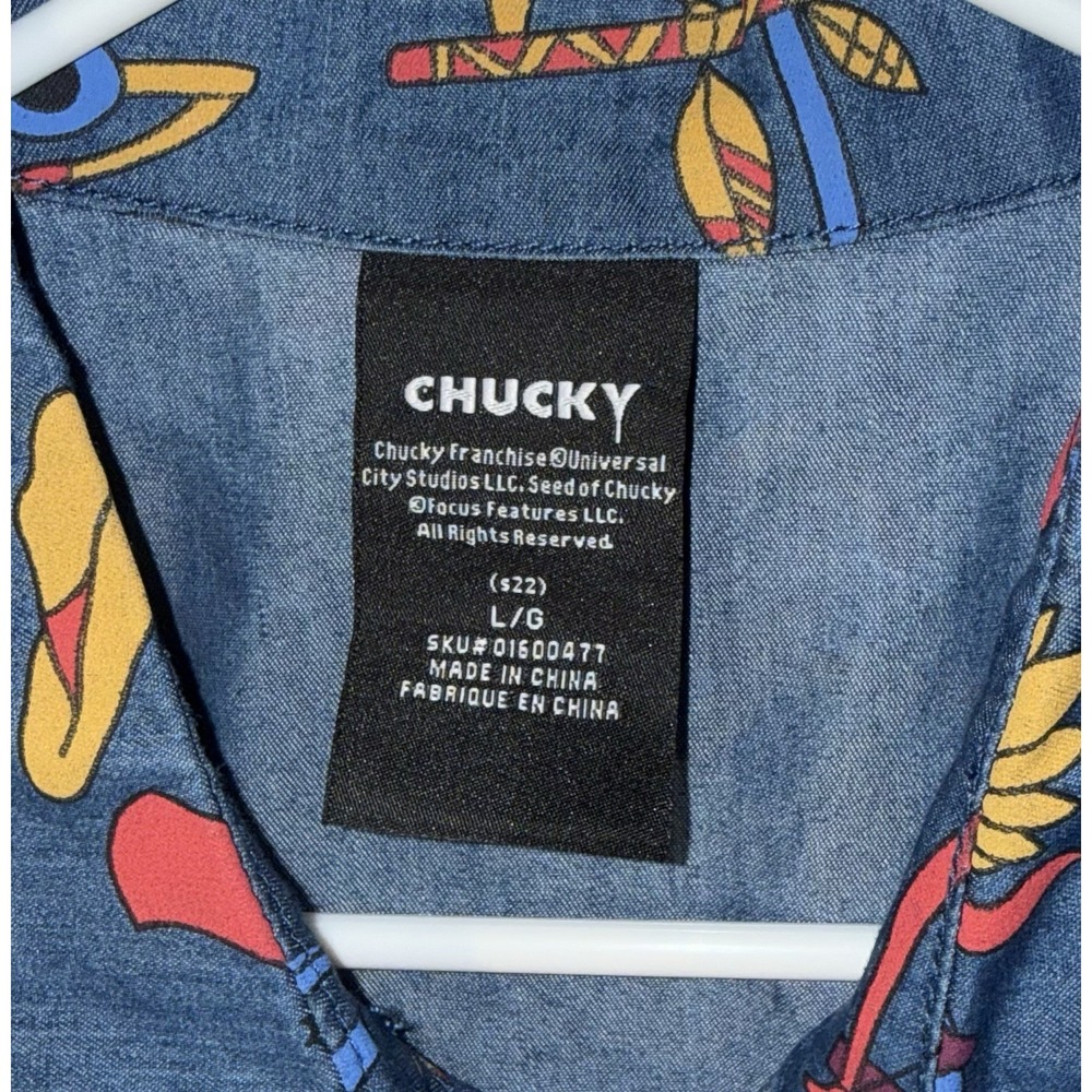 CHUCKY Men's Good Guys Child's Play Button Shirt Halloween NEW NWT Size L - Picture 3 of 6